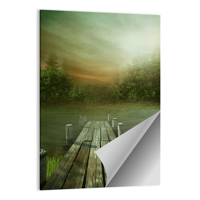 Wooden Jetty on Misty Lake Wall Art as a poster print