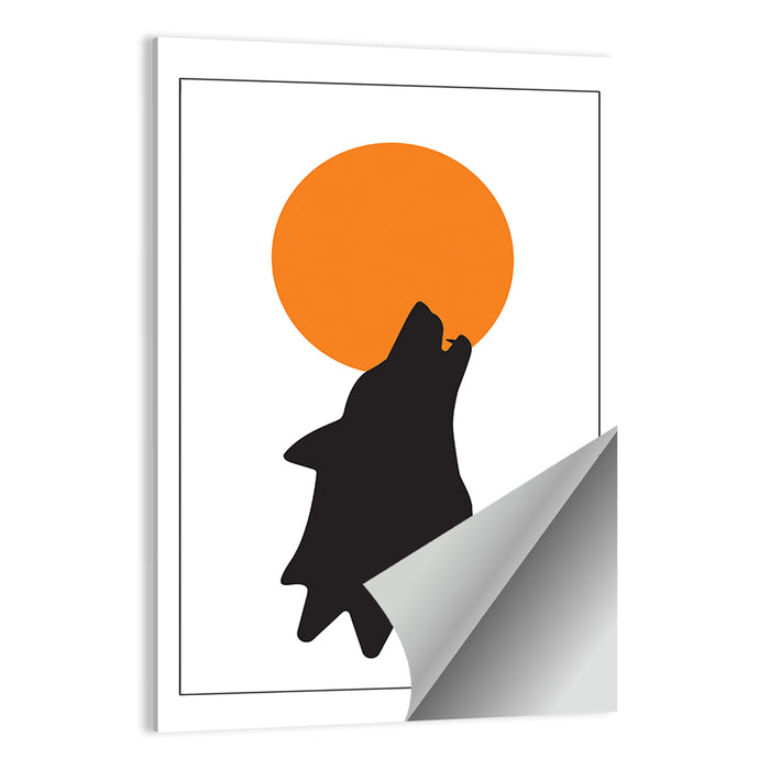 Wolf Silhouette with Orange Moon Wall Art as a poster print