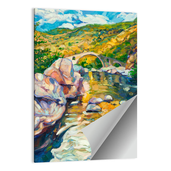 Arched Stone Bridge in Mountain River Wall Art as a poster print