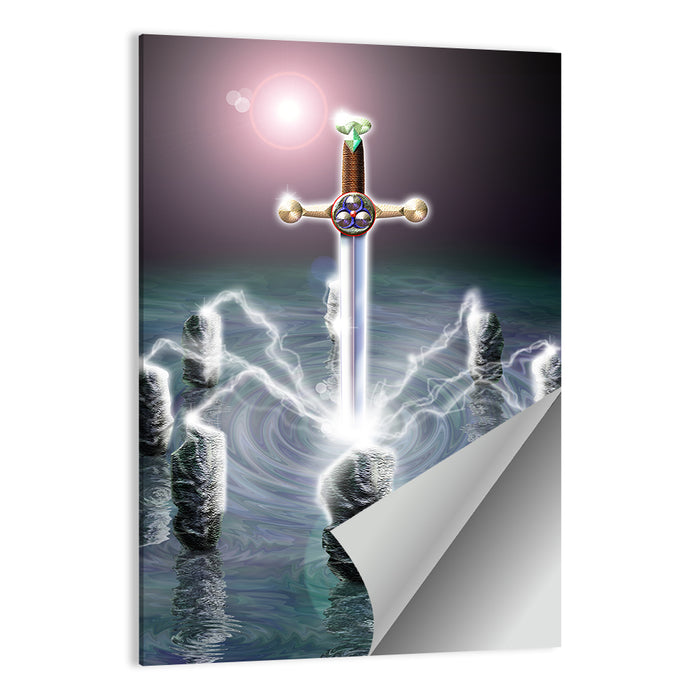 King Arthur Sword in Stone Illustration Wall Art as a poster print