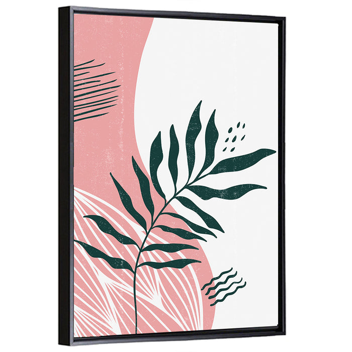 Pink Fern Boho Minimalist Wall Art as a framed canvas