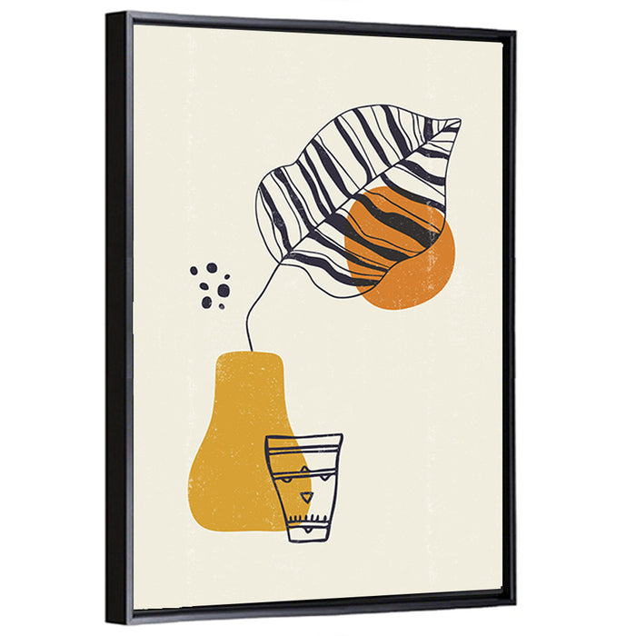Striped Leaf Minimalist Botanical Wall Art as a framed canvas
