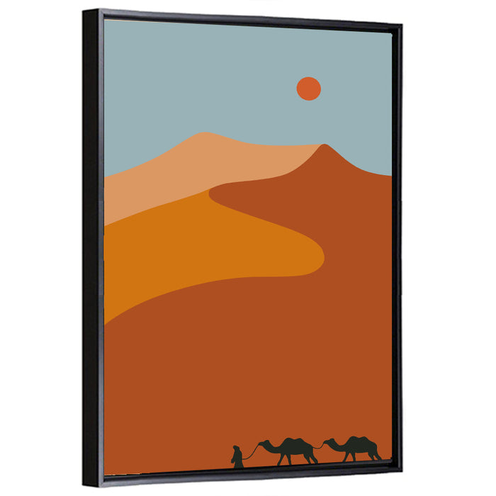 Desert Dunes with Camels Wall Art as a framed canvas