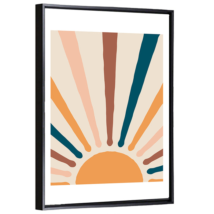 Boho Sunburst Abstract Wall Art as a framed canvas
