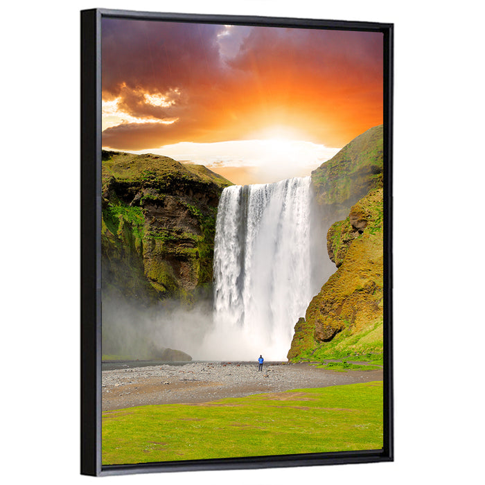Skógafoss at Sunset, Iceland Wall Art as a framed canvas