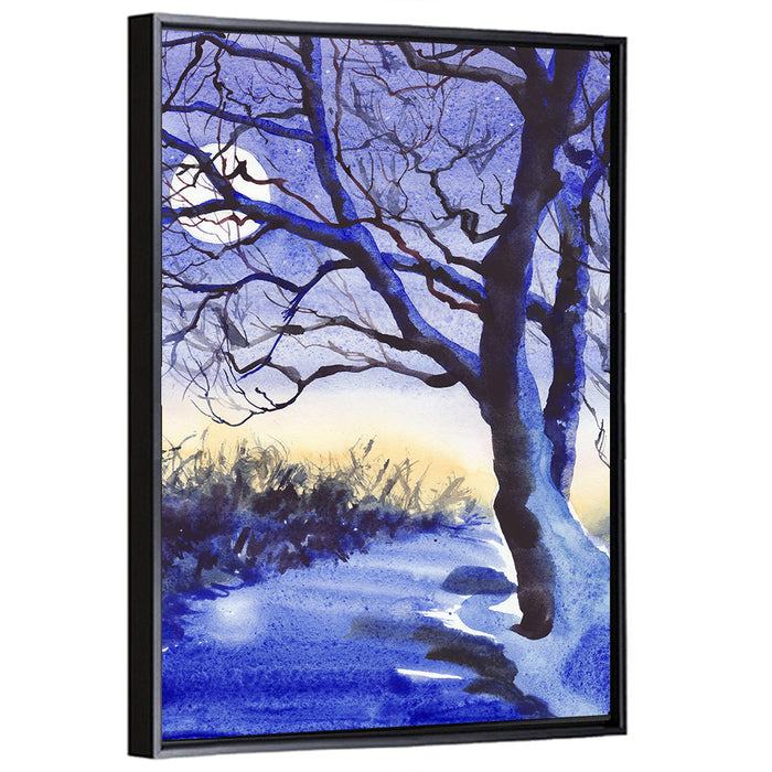 Winter Moonlit Field Wall Art as a framed canvas