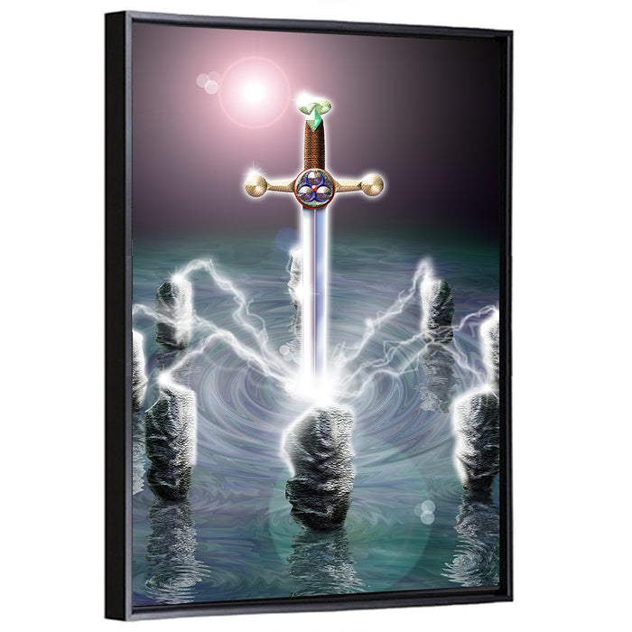 King Arthur Sword in Stone Illustration Wall Art as a framed canvas