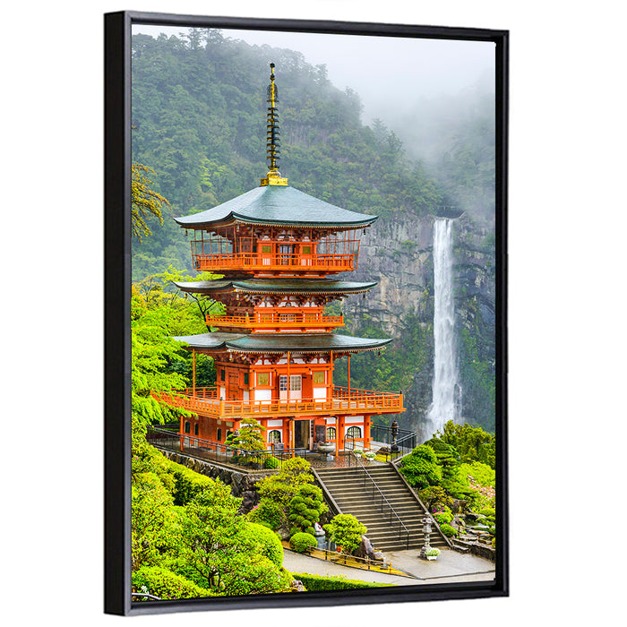 Seiganto-ji Pagoda at Nachi Falls Wall Art as a framed canvas