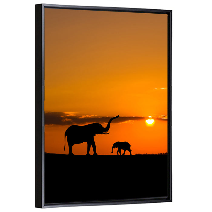 Savannah Elephant Silhouettes Wall Art as a framed canvas