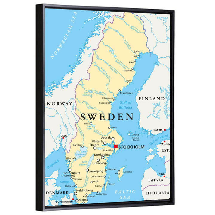 Political Map of Sweden Wall Art