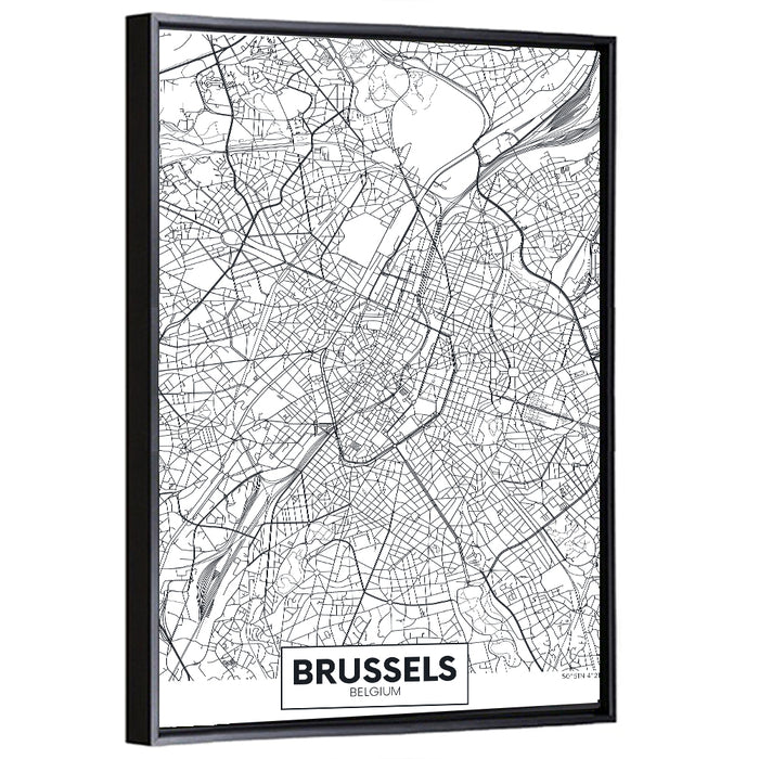 Brussels City Map Wall Art as a framed canvas