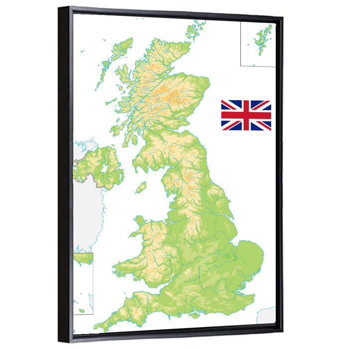 United Kingdom Relief Map Wall Art as a framed canvas