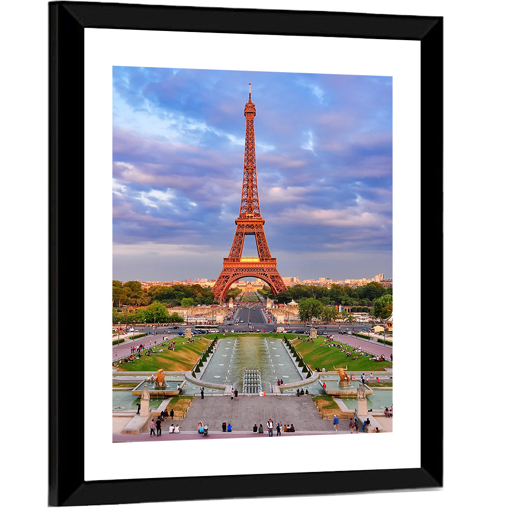 Eiffel Tower At Cloudy Sunset Wall Art