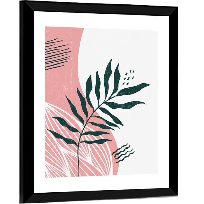 Pink Fern Boho Minimalist Wall Art as a framed print