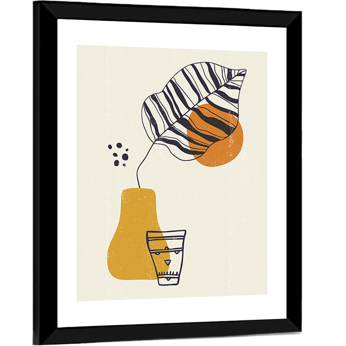 Striped Leaf Minimalist Botanical Wall Art as a framed print