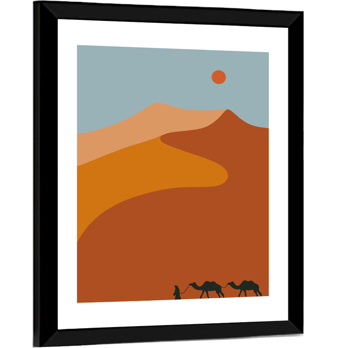 Desert Dunes with Camels Wall Art as a framed print