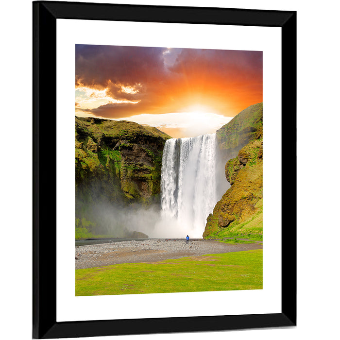 Skógafoss at Sunset, Iceland Wall Art as a framed print