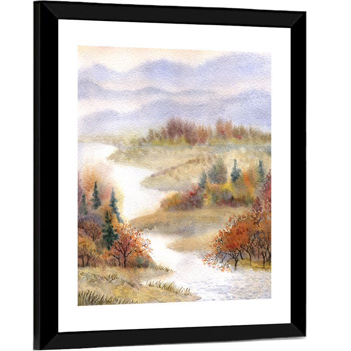 Autumn River Landscape Wall Art as a framed print