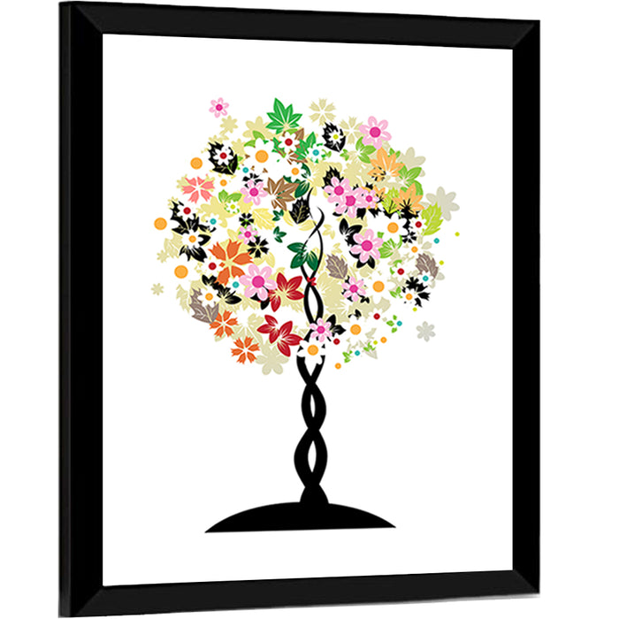 Braided Trunk Floral Tree Illustration Wall Art as a framed print