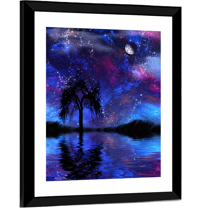 Crescent Moon Nightscape Wall Art as a framed print
