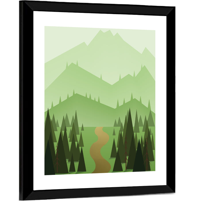 Winding Path Through Green Hills Wall Art as a framed print
