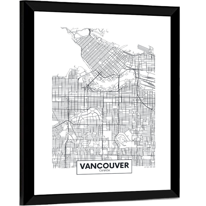 Vancouver City Map Wall Art as a framed print