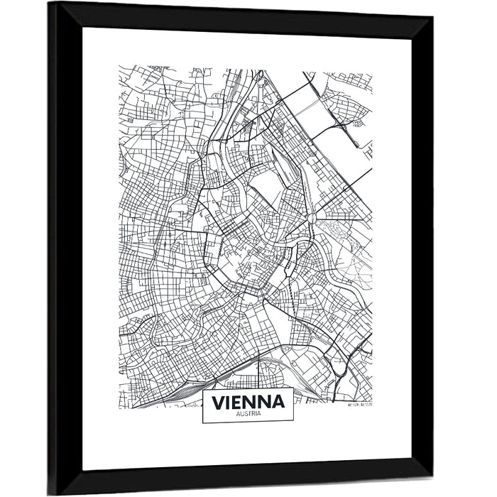 Vienna City Map Wall Art as a framed print