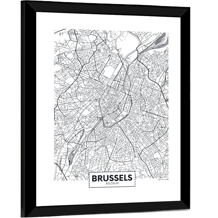 Brussels City Map Wall Art as a framed print