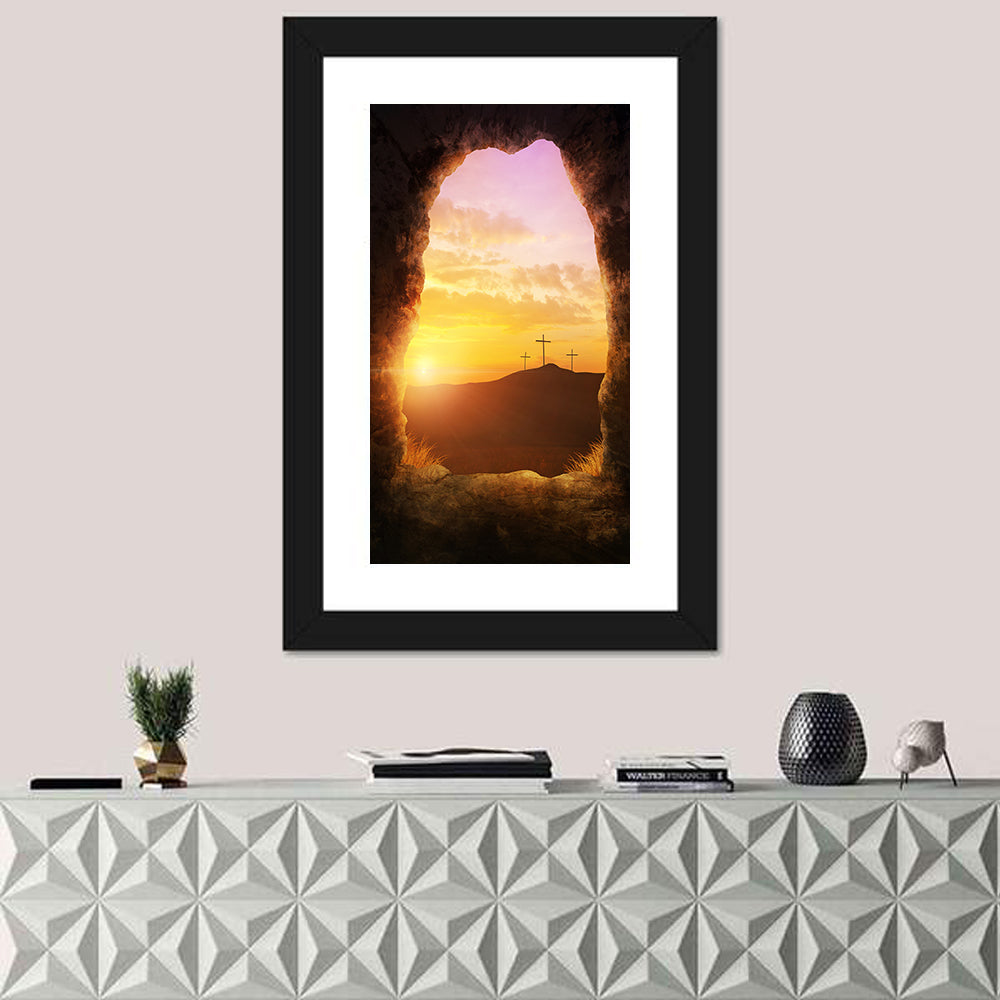 Empty Tomb With Three Crosses Wall Art