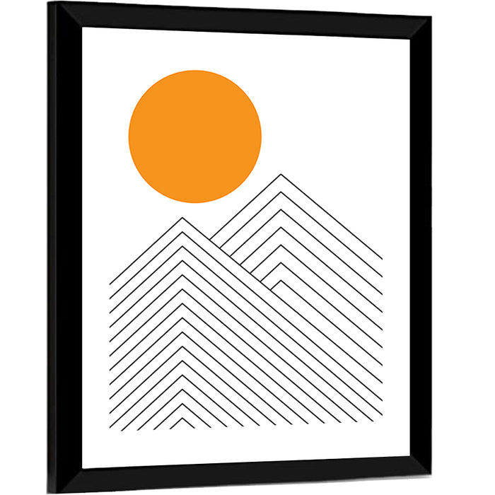 Geometric Mountain and Sun Wall Art as a framed print