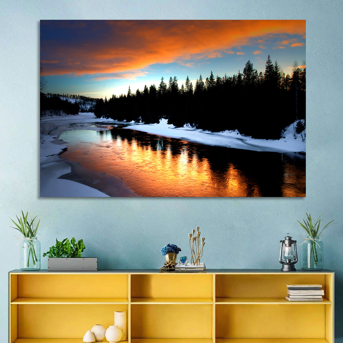 Winter River Sunset Wall Art