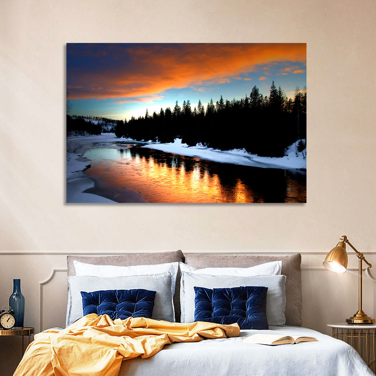 Winter River Sunset Wall Art