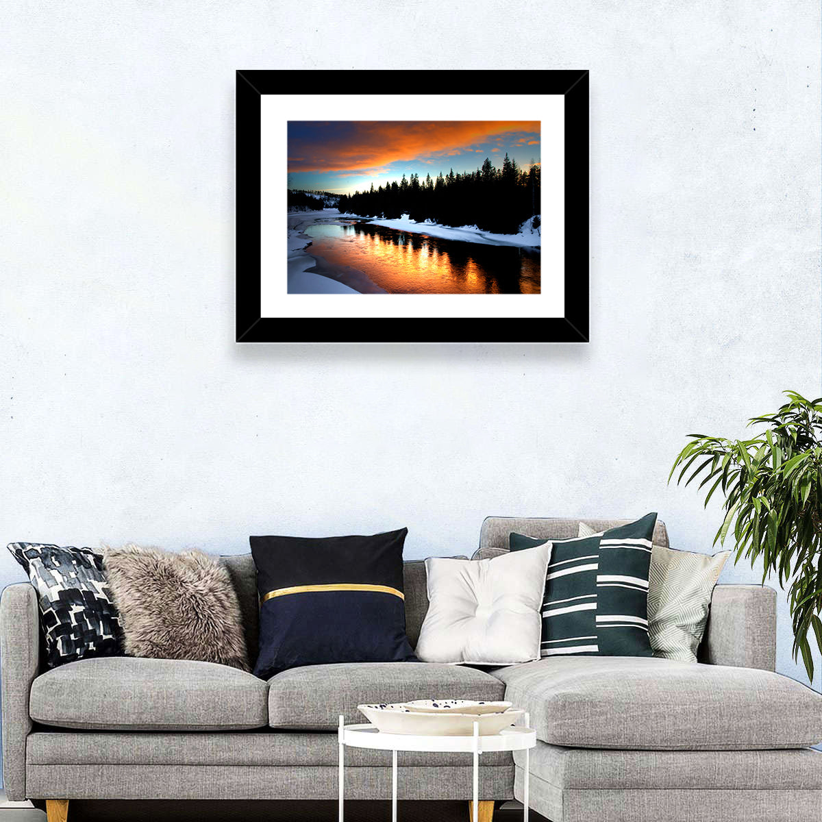 Winter River Sunset Wall Art
