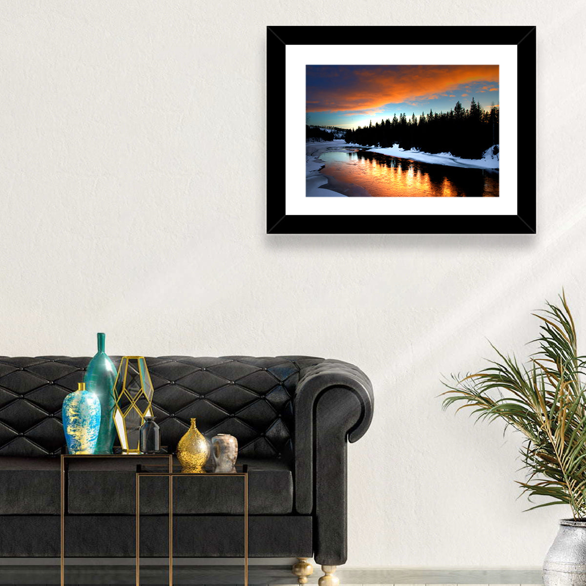 Winter River Sunset Wall Art