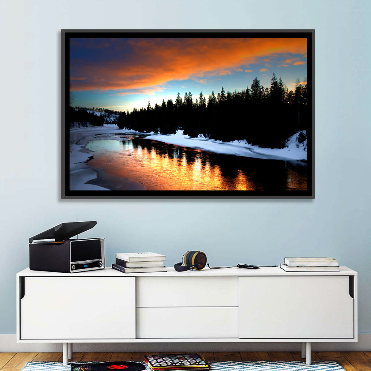 Winter River Sunset Wall Art