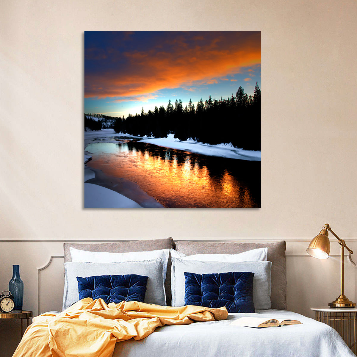 Winter River Sunset Wall Art