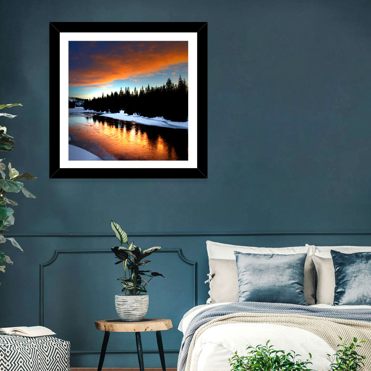 Winter River Sunset Wall Art