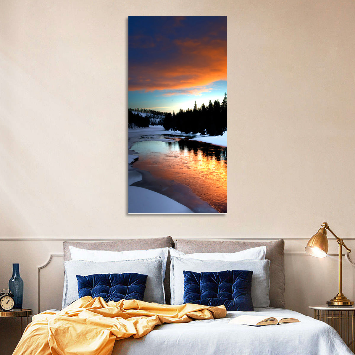 Winter River Sunset Wall Art
