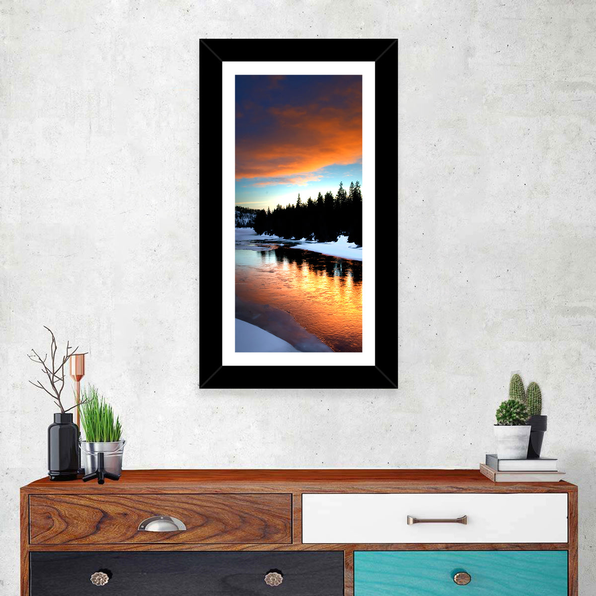 Winter River Sunset Wall Art