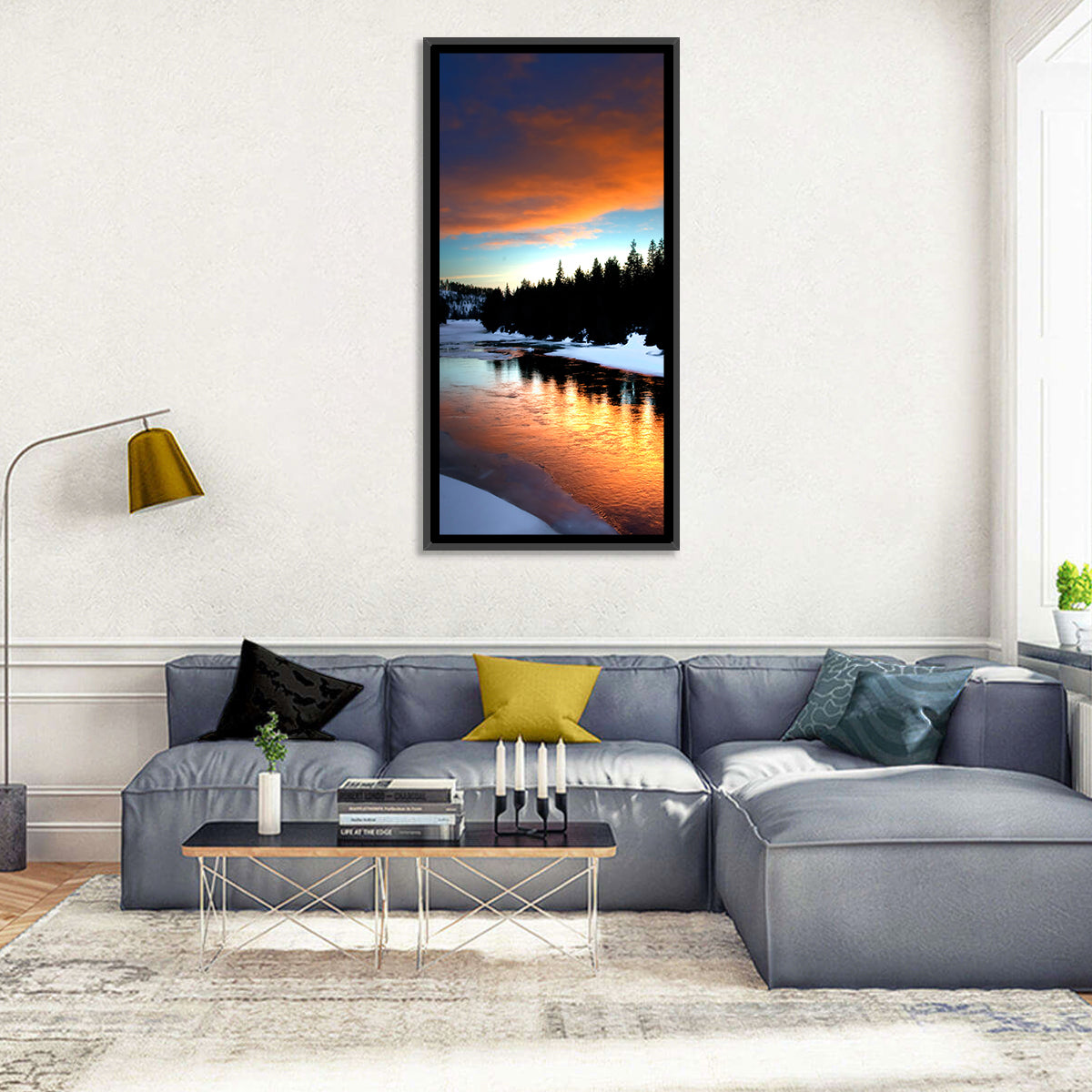 Winter River Sunset Wall Art