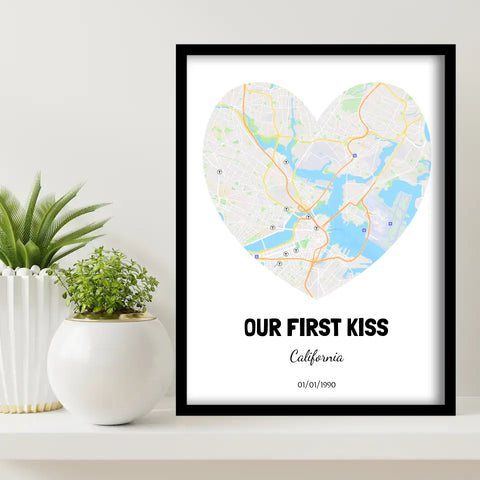 Boston First Kiss Map Canvas Wall Art