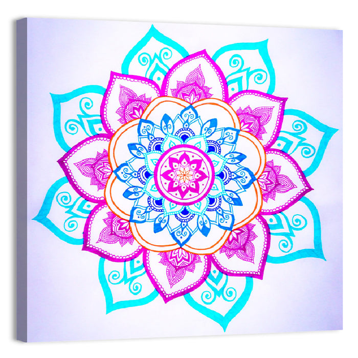Vibrant Hand-drawn Mandala Flower Pattern Wall Art as a canvas print
