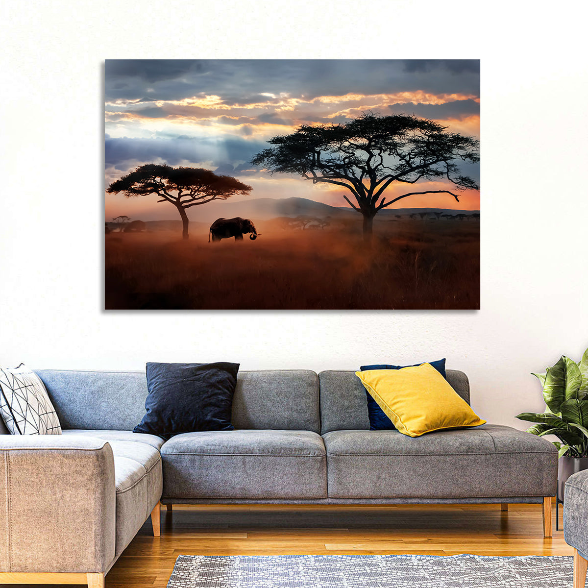 Elephant & African Landscape Wall Art