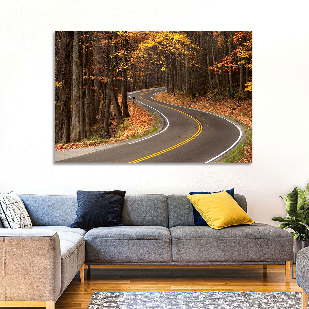 Curvy Autumn Roadway Wall Art