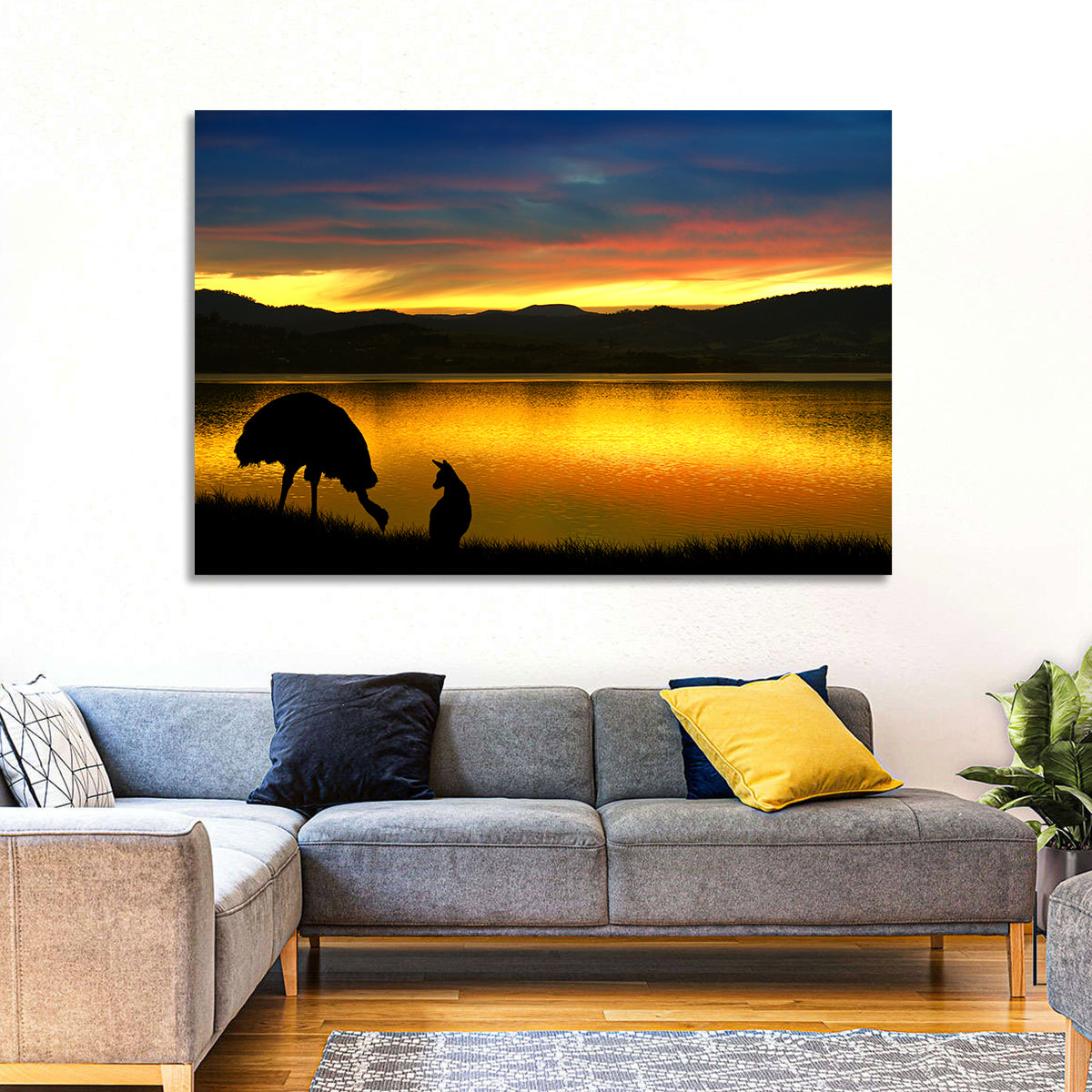 Kangaroo at Lake Sunset Wall Art