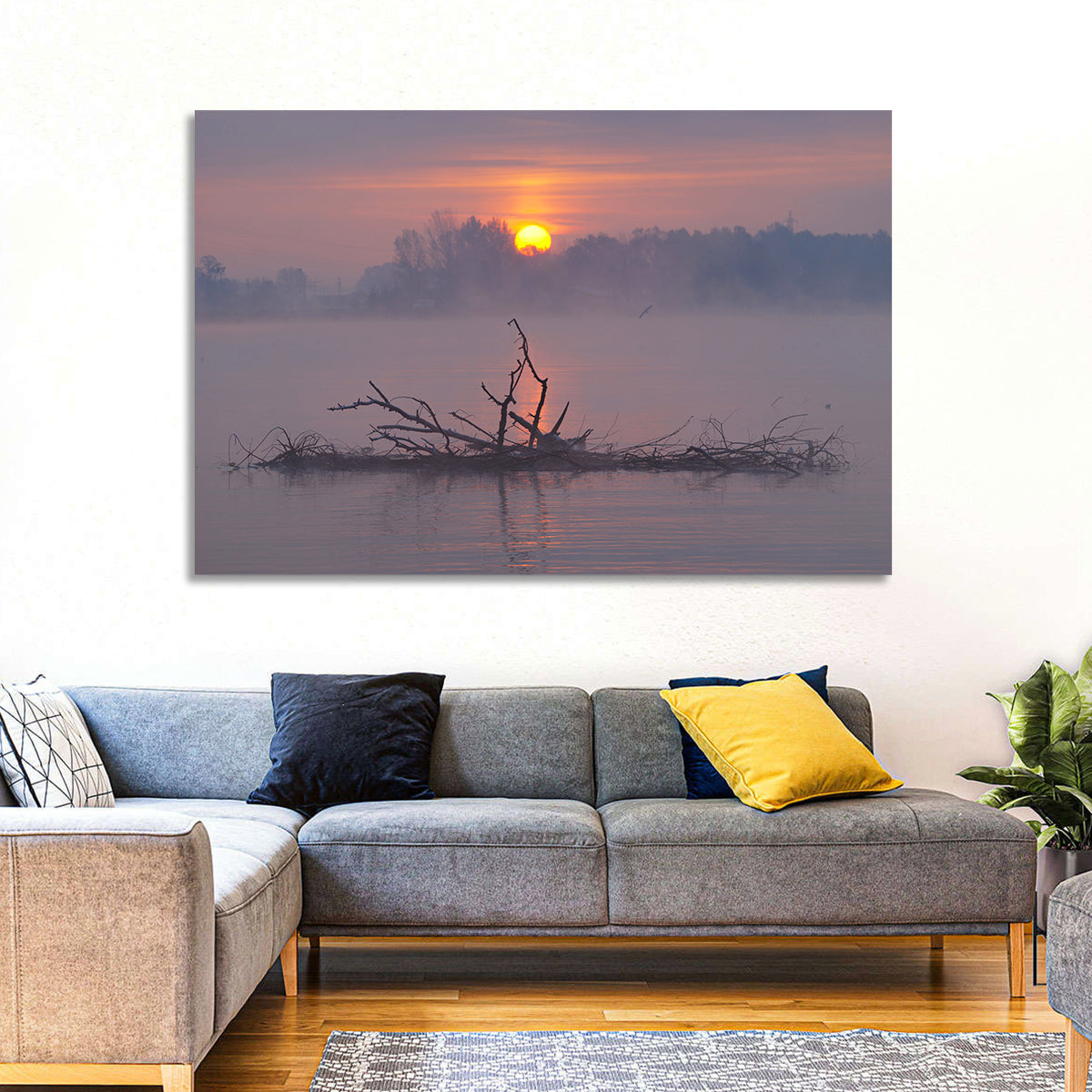 Misty Lake Sunrise Wall Art