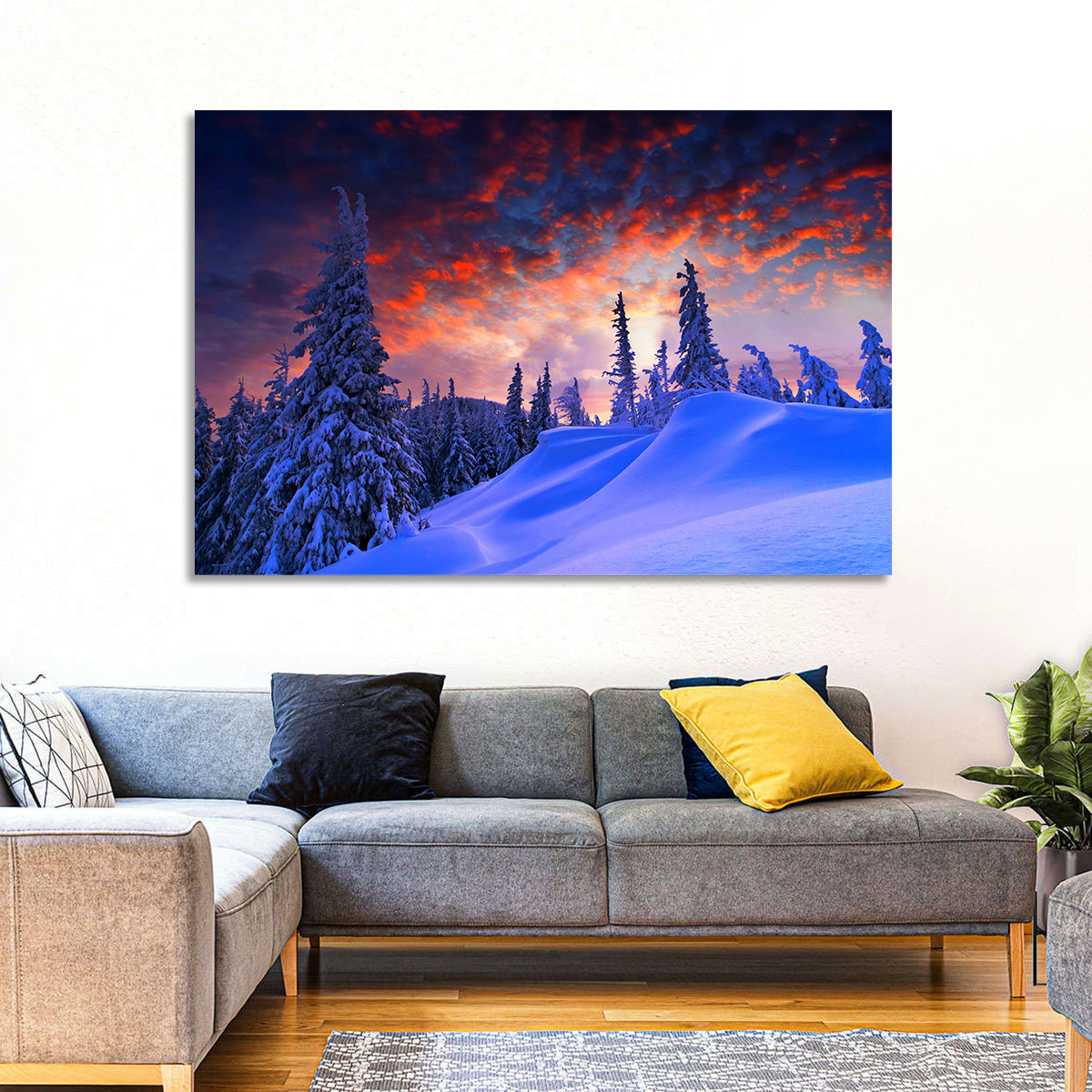 Snowy Mountain Sunset Wall Art