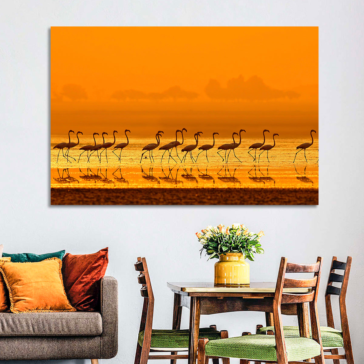 Lined Up Flamingos Wall Art
