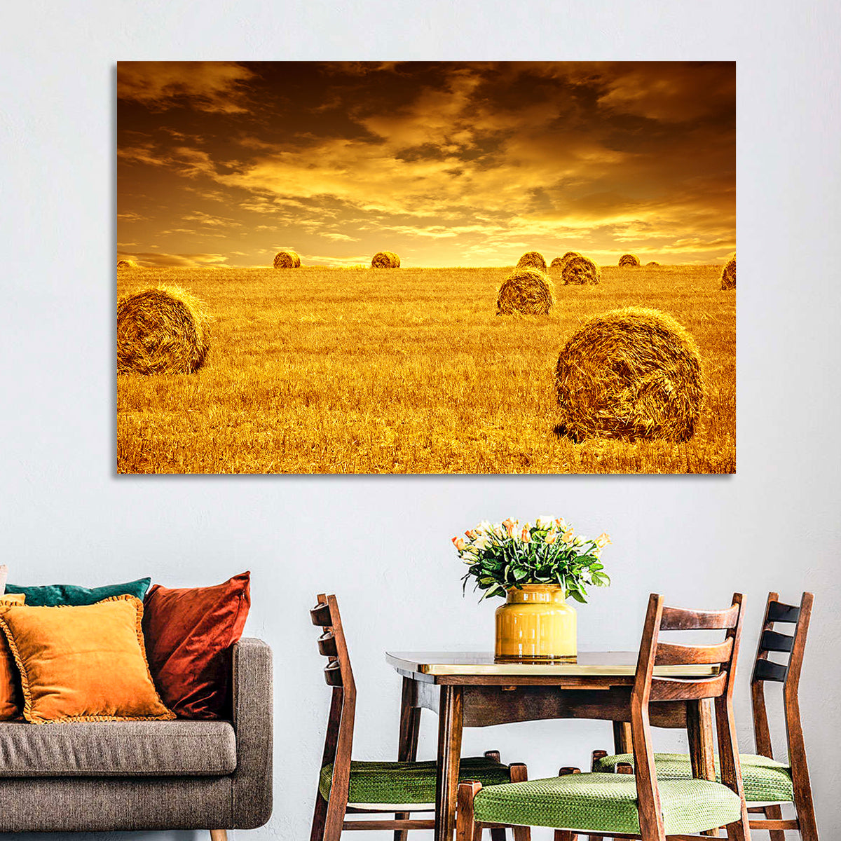 Wheat Haystacks Field Wall Art