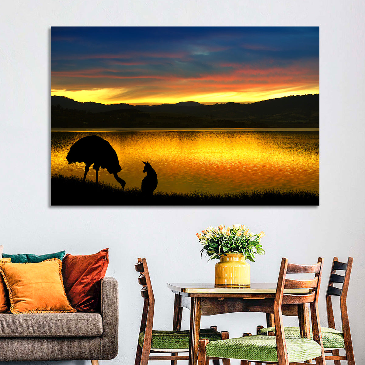 Kangaroo at Lake Sunset Wall Art